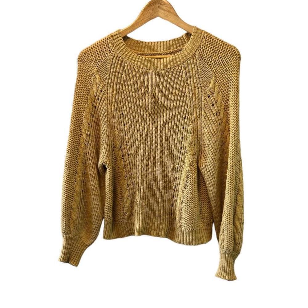 AMERICAN EAGLE Mustard Cable Knit Crew Neck Long Sleeve Sweater Size S
